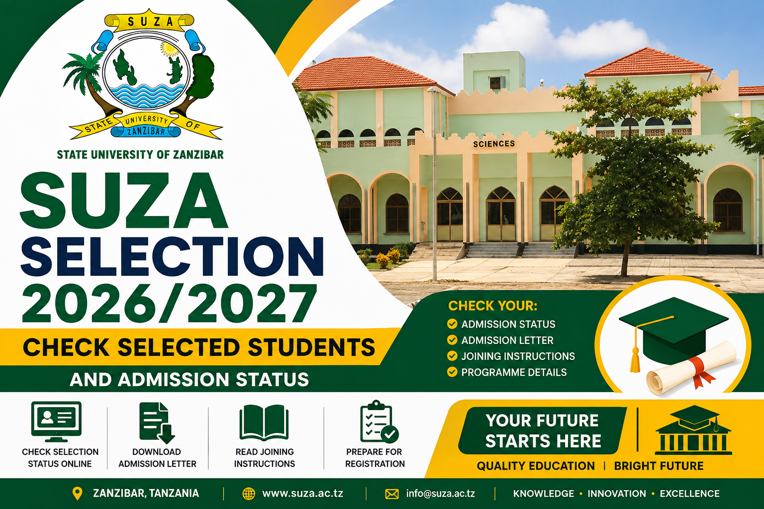 SUZA Selection 2026/2027 – State University of Zanzibar