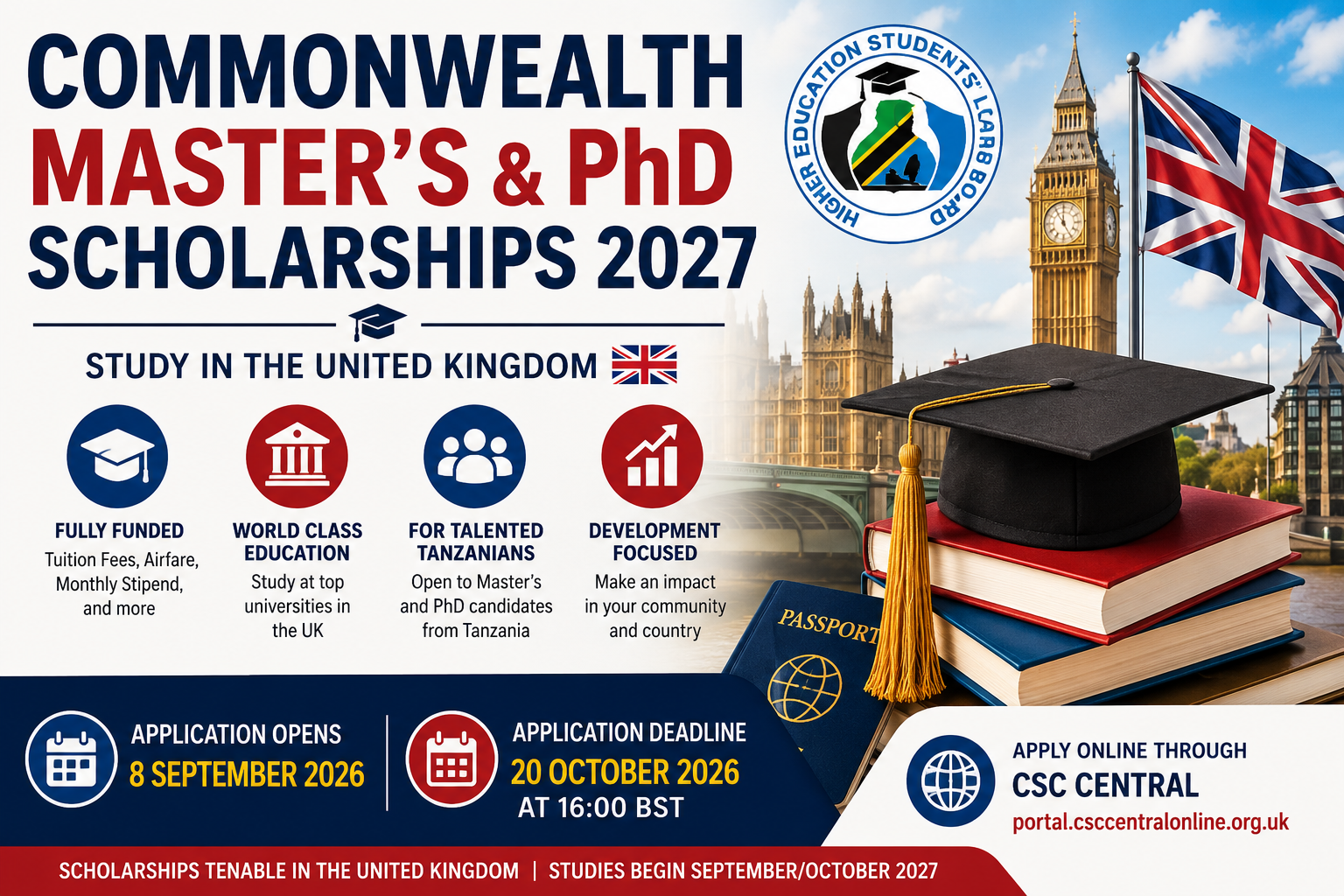 Commonwealth Masters and PhD Scholarships 2027 for Tanzanian Students