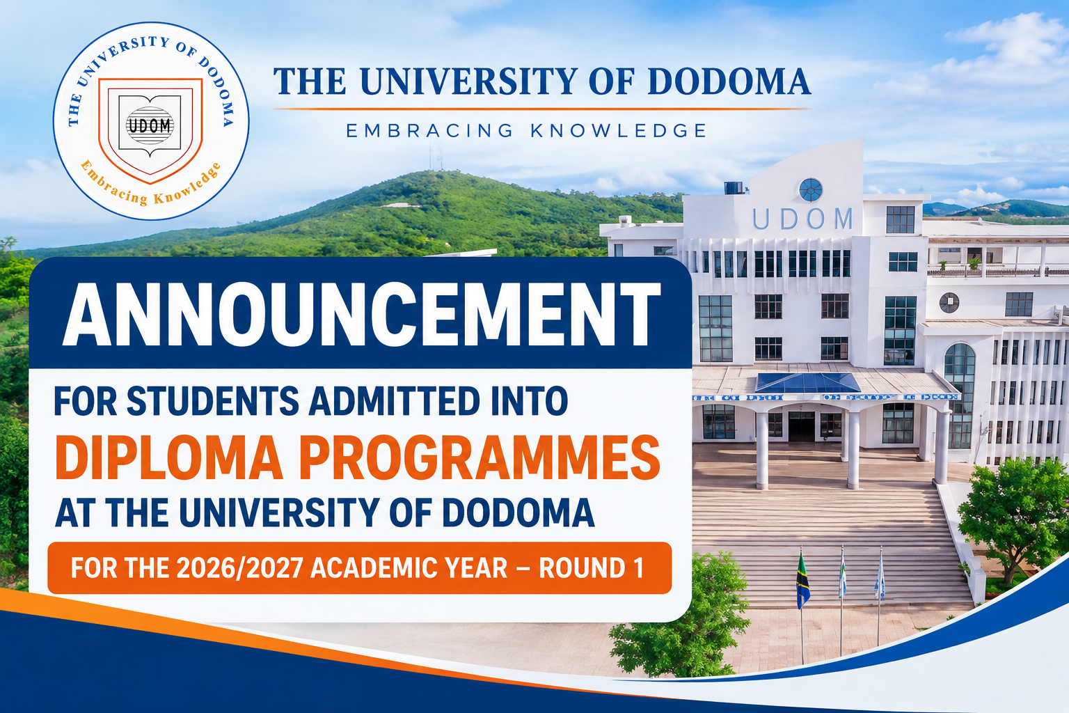 UDOM Diploma Selection 2026/2027 – Round 1 Selected Students