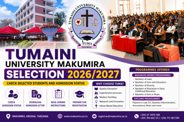 TUMA Selection 2026/2027 – Tumaini University Makumira Selected Students and Admission Status