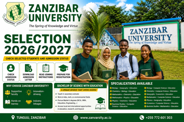 Zanzibar University Selection 2026/2027 – Selected Students and Admission Status